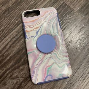 Colorful marble iPhone 8 Plus case with popsocket